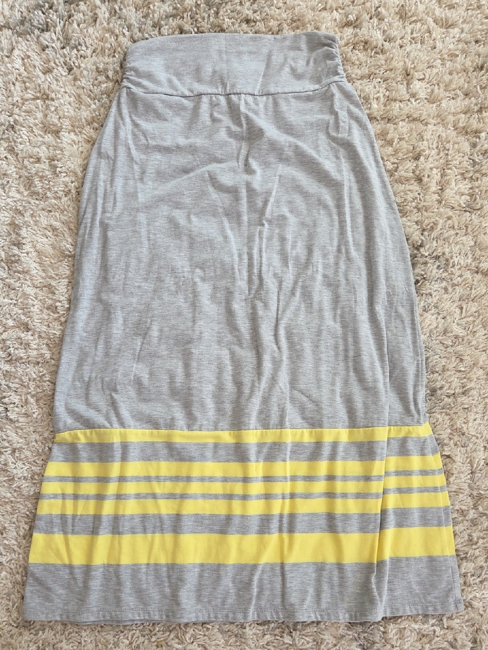 Faded Glory Gray Maxi Skirt with Yellow Hem Stripes